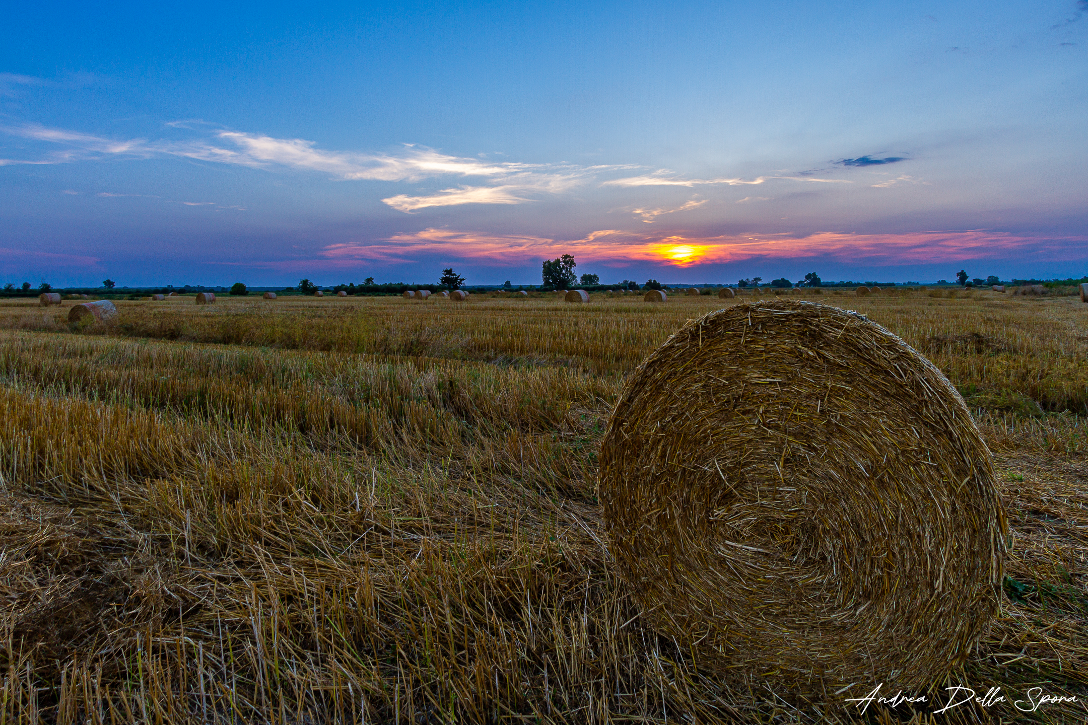 Balle di fieno al tramonto